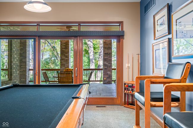 game room featuring visible vents, a ceiling fan, billiards, and carpet | Image 74
