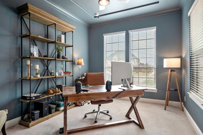 Office area with carpet flooring, ornamental molding, and baseboards | Image 6