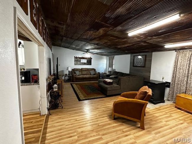 Living room featuring ceiling fan and light hardwood / wood-style floors | Image 15