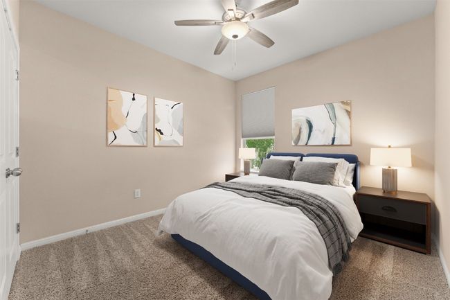 Carpeted bedroom featuring baseboards and a ceiling fan Virtual staging | Image 17