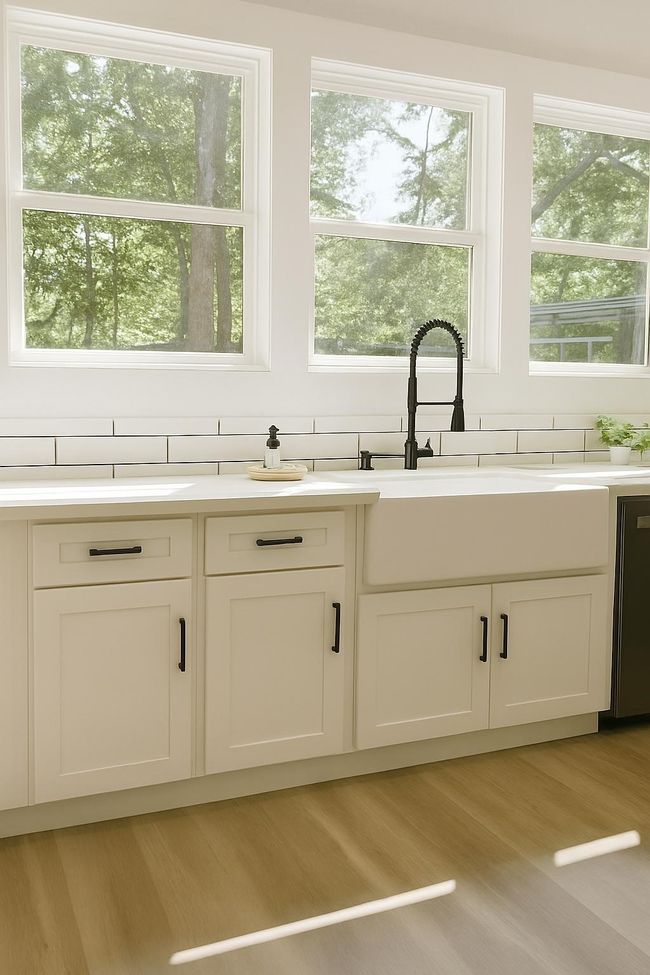 Kitchen with light wood-style flooring, light countertops, and white cabinetry(AI staged) | Image 11