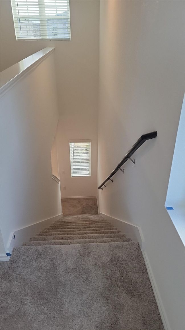 Stairway featuring a healthy amount of sunlight, baseboards, and carpet floors | Image 7