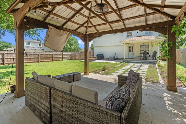 Recently added gazebo, wired for a ceiling fan, lights, and TV. | Image 14