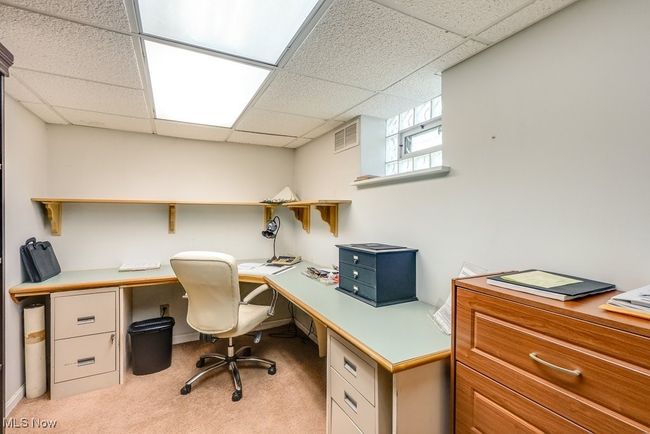 Home office featuring baseboards, a paneled ceiling and light colored carpet | Image 28