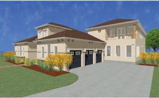 Side view rendering of possible home's exterior with driveway and garages | Image 23