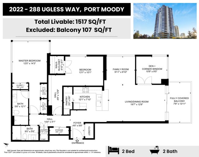 2202 - 288 Ungless Way, Condo with 3 bedrooms, 2 bathrooms and 2 parking in Port Moody BC | Image 27