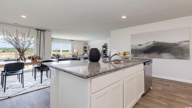 Kitchen with a sink, dishwasher, dark wood finished floors, and visible vents | Image 5