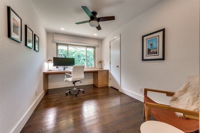 Office with ceiling fan, wood finished floors, and baseboards | Image 19