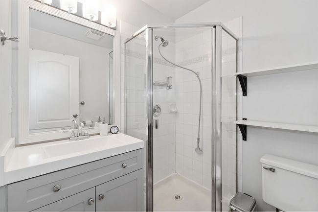 Bathroom with visible vents, a shower stall, toilet, and vanity | Image 16