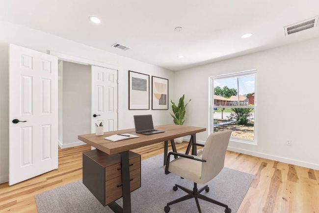 Home office with recessed lighting and light wood-style floors | Image 6