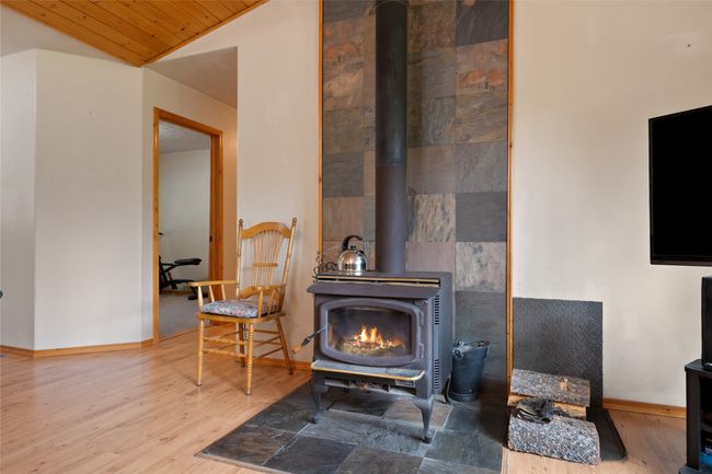 Detailed view of a wood stove, wood finished floors, and wooden ceiling | Image 23