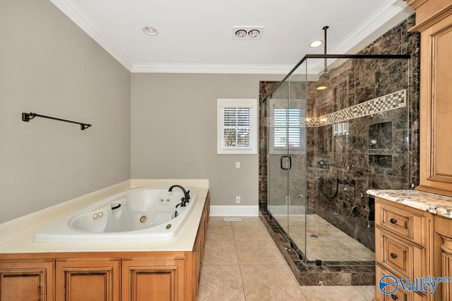 Tile flooring, 9'ceiling, double vanities, walk in shower, whirlpool, recessed lighting, crown molding | Image 27