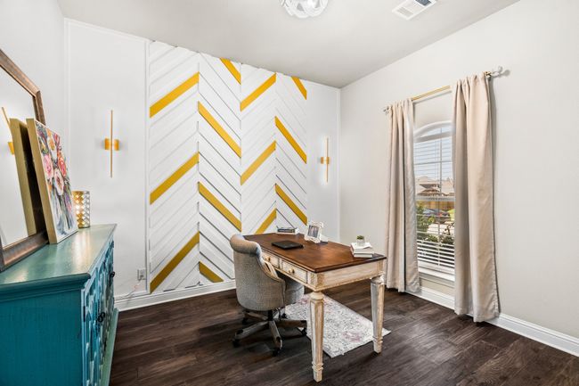 Office with dark wood finished floors and baseboards | Image 28