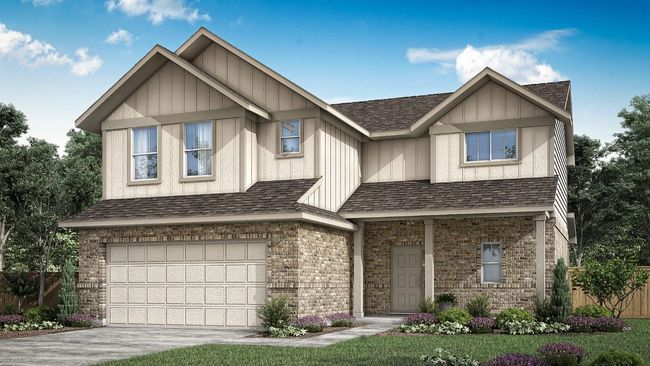 View of front of property with a garage, fence, concrete driveway, brick siding, and roof with shingles | Image 30
