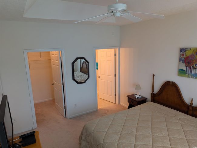 Bedroom featuring baseboards, carpet floors, a walk in closet, and a ceiling fan | Image 11