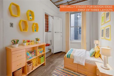 Virtually Staged windowed bedroom with hardwood / wood-style floors | Image 3