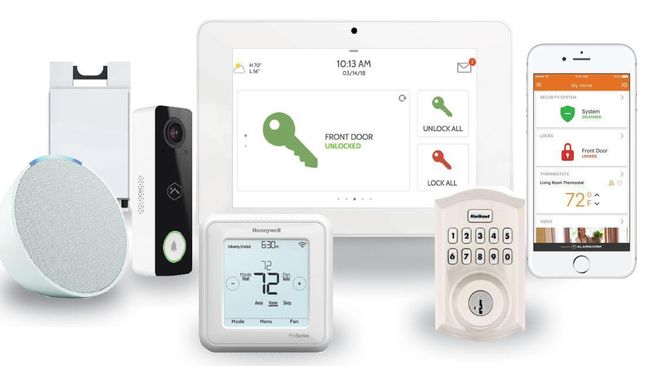 Every home includes a Smart Home package with video doorbell, front door keypad, smart thermostat, Alexa-enabled Amazon Echo Pop speaker, smart light switches, and a smart home control panel. | Image 46