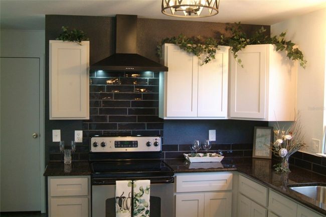 Kitchen Closeup with Custom Tile Backsplash and Vent Hood | Image 8