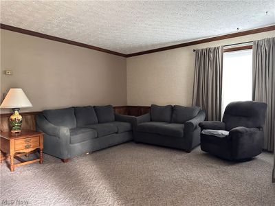 Living room featuring carpet floors with hardwood underneath | Image 3