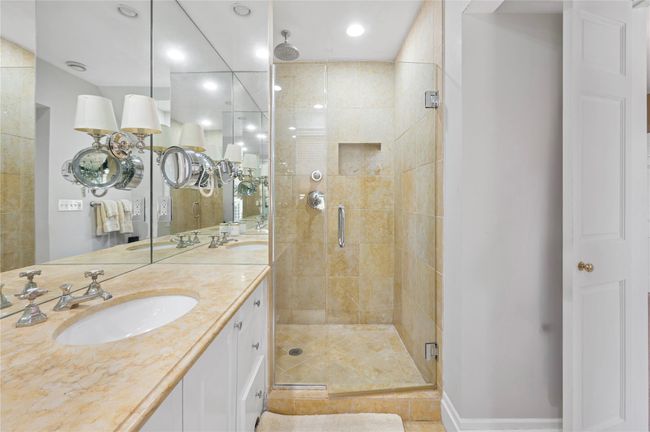 Bathroom with recessed lighting, a shower stall, and vanity | Image 27