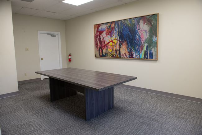 Office with dark carpet, a paneled ceiling, and baseboards | Image 17