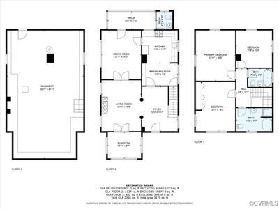 Floor plan of Basement/Cellar, First Floor and Second Floor - All furniture, appliances, window treatments, and new electric push mower convey! | Image 2