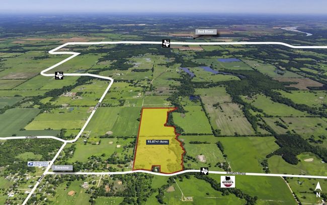 Aerial overview of property's location with property parcel outlined and rural landscape | Image 4