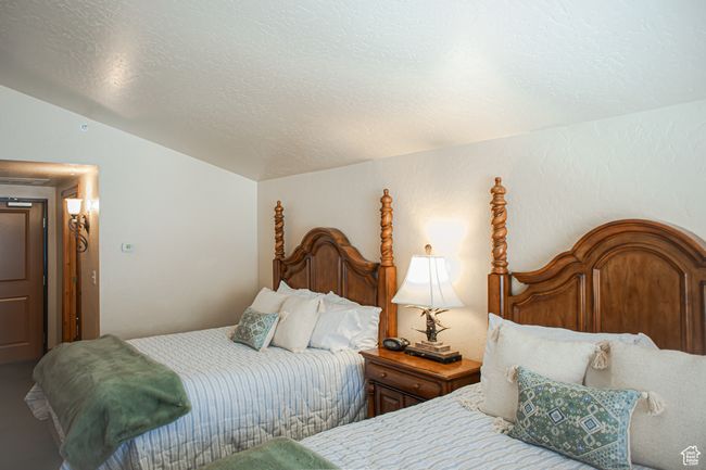 Bedroom featuring lofted ceiling and a textured ceiling | Image 22