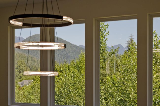 Room details with a mountain view and an inviting chandelier | Image 32