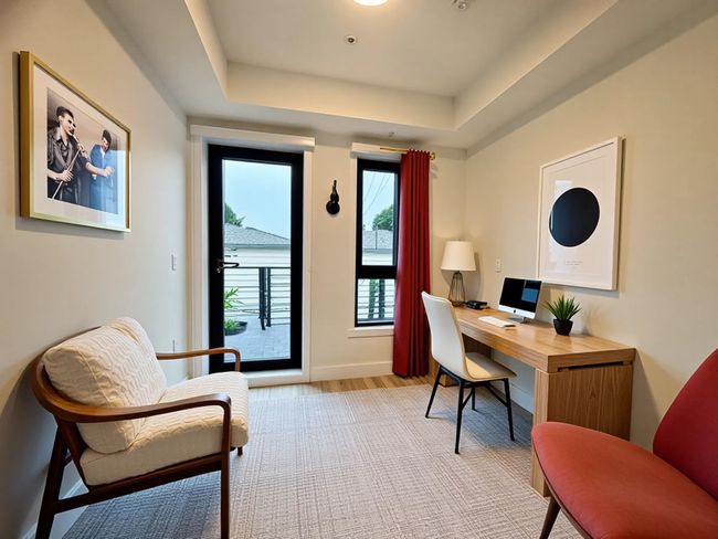 Home office with baseboards and a raised ceiling | Image 7