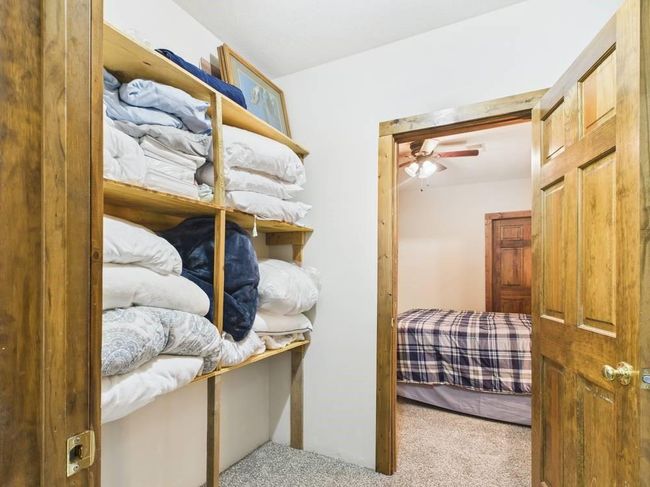Spacious shared closet with shelves and carpet | Image 58
