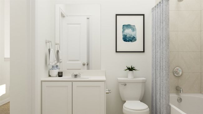 Bathroom featuring shower / tub combo with curtain and vanity | Image 16