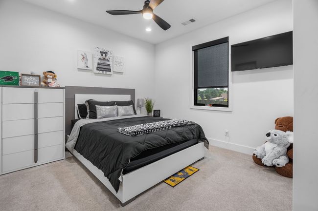 Carpeted bedroom with recessed lighting, baseboards, and ceiling fan | Image 23