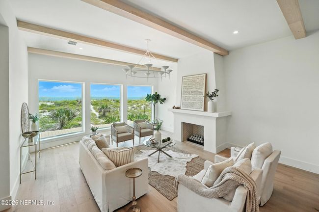White Oak Wood Flooring, Wood Beams, Fireplace | Image 15