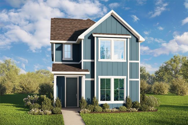 Contemporary house with a front lawn, roof with shingles, and board and batten siding | Image 20