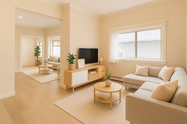Living room featuring plenty of natural light, light wood-style floors, baseboard heating, and crown molding | Image 4