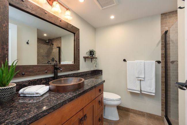 Full bath with a tile shower, vanity, and recessed lighting | Image 21