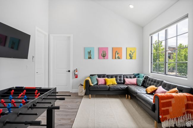 Living room featuring vaulted ceiling and light hardwood / wood-style flooring | Image 19