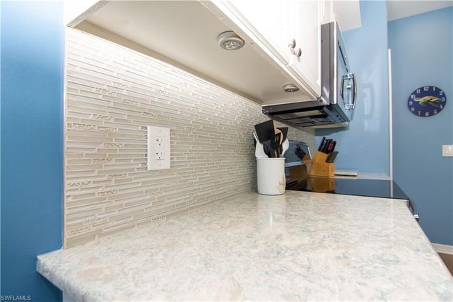 Detail of the gorgeous quartz countertops and backsplash tile. | Image 15