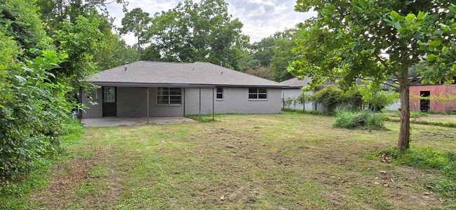 Large, grassy backyard featuring a nice tree and surrounding foliage, offering a private and spacious outdoor area. This yard is large enough for a private pool, large storage building, a horse playground for the children | Image 23