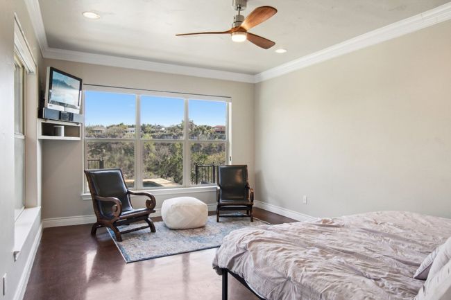Bedroom with recessed lighting, baseboards, ceiling fan, and crown molding | Image 29