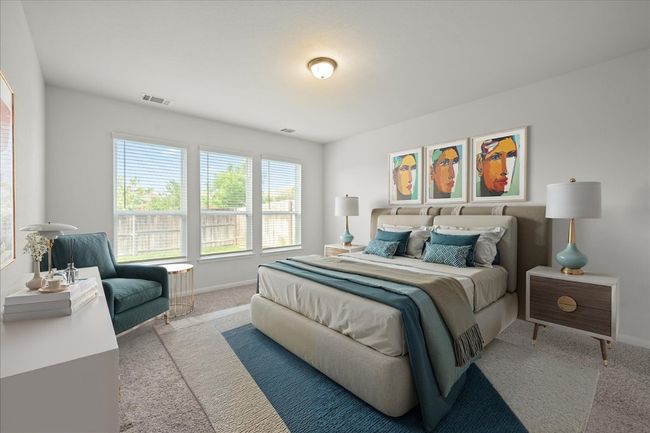 Virtually staged primary bedroom with carpet flooring and baseboards | Image 20