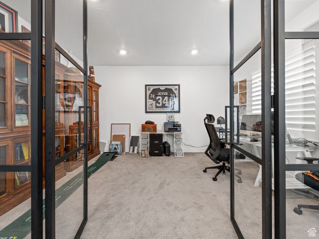 Carpeted home office featuring recessed lighting | Image 39