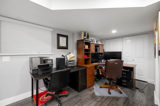 Office featuring recessed lighting, baseboards, and dark wood-style flooring | Image 32