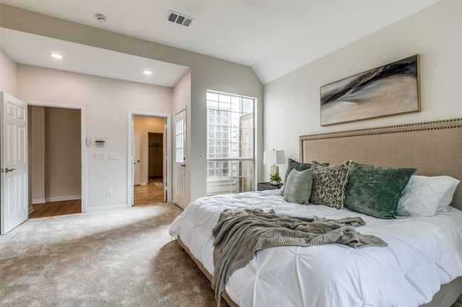 Bedroom with carpet floors, baseboards, recessed lighting, and vaulted ceiling | Image 21