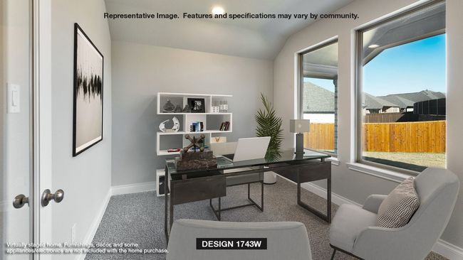 Office space with baseboards, carpet floors, and vaulted ceiling | Image 7