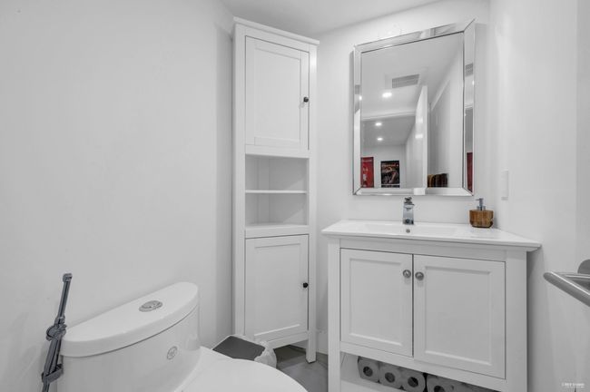 Half bathroom with toilet, visible vents, and vanity | Image 7