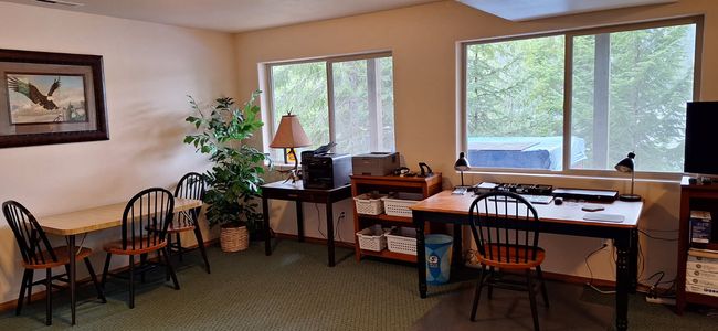 Basement carpeted office featuring visible vents | Image 40
