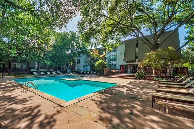 A sunny pool area featuring clear water surrounded by inviting lounge chairs and greenery for relaxation. | Image 28