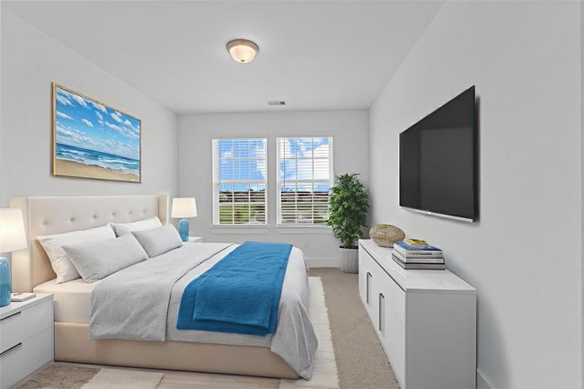 Secondary upstairs bedroom with soft carpet, large window, and neutral tones—ideal for guests, kids, or a personalized retreat. *Virtually Staged Photo* **Image Representative of Plan Only and May Vary as Built**. | Image 28